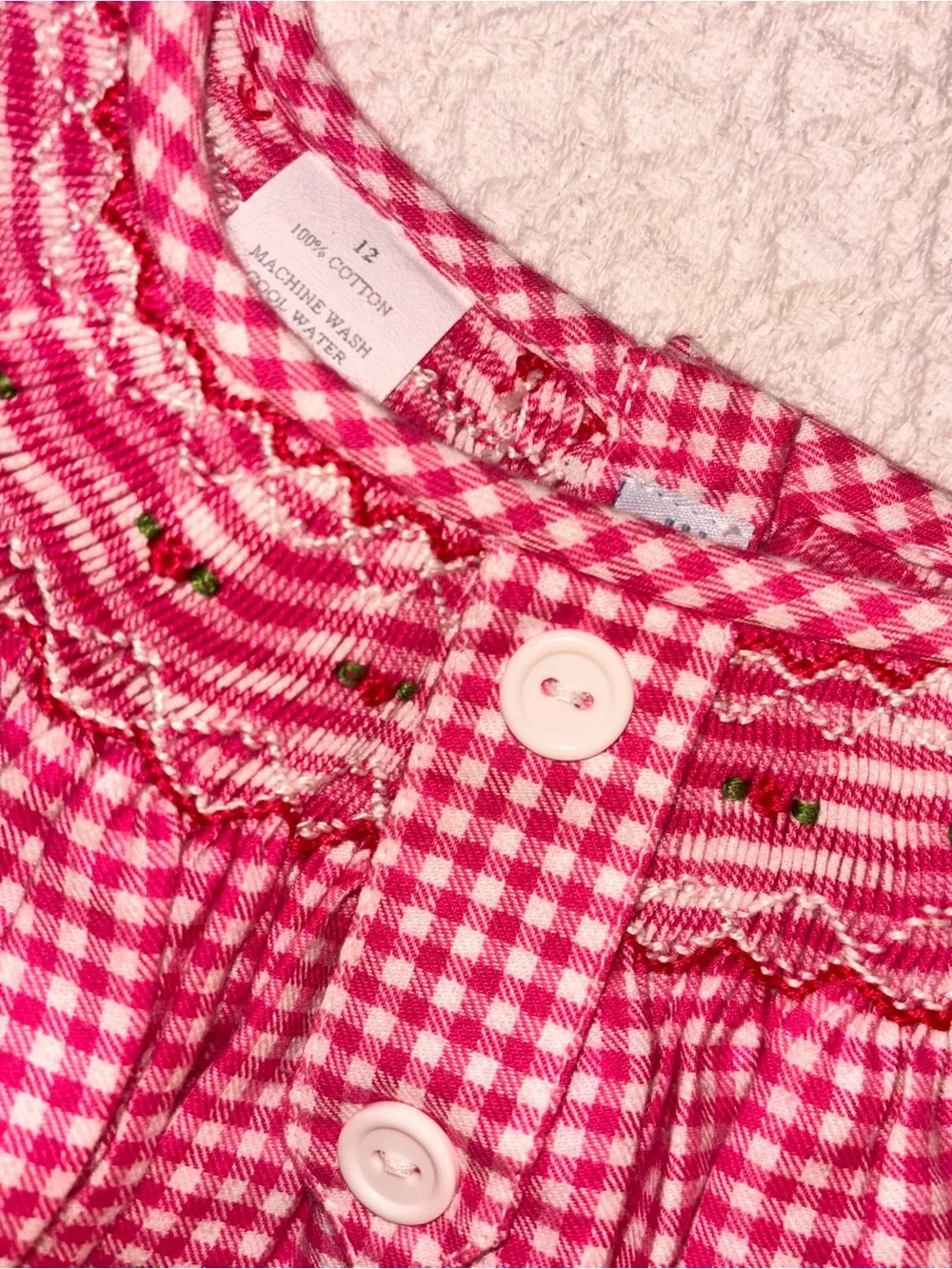 Vive la Fete girl 12 hot pink checked smocked flannel nightgown